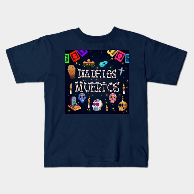 Dia De Los Muertos Kids T-Shirt by TheMaskedTooner